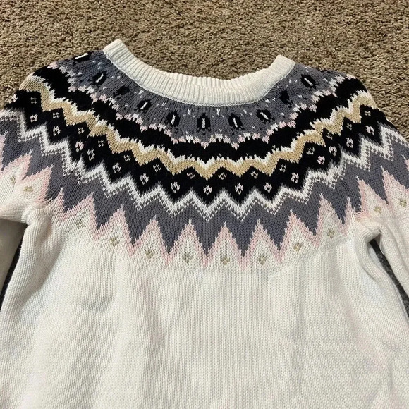 Gymboree Fair Isle Sweater Shirt Dress Girls Cable Knit Pattern Boho Warm White - Picture 2 of 9